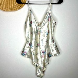 Victoria's Secret Gold Label Body Suit - Vintage - Pearl & Floral - S